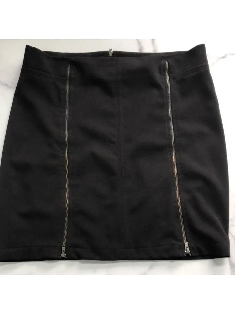 Zara TRF Double Zip Up Black Pencil Mini Skirt Size 8